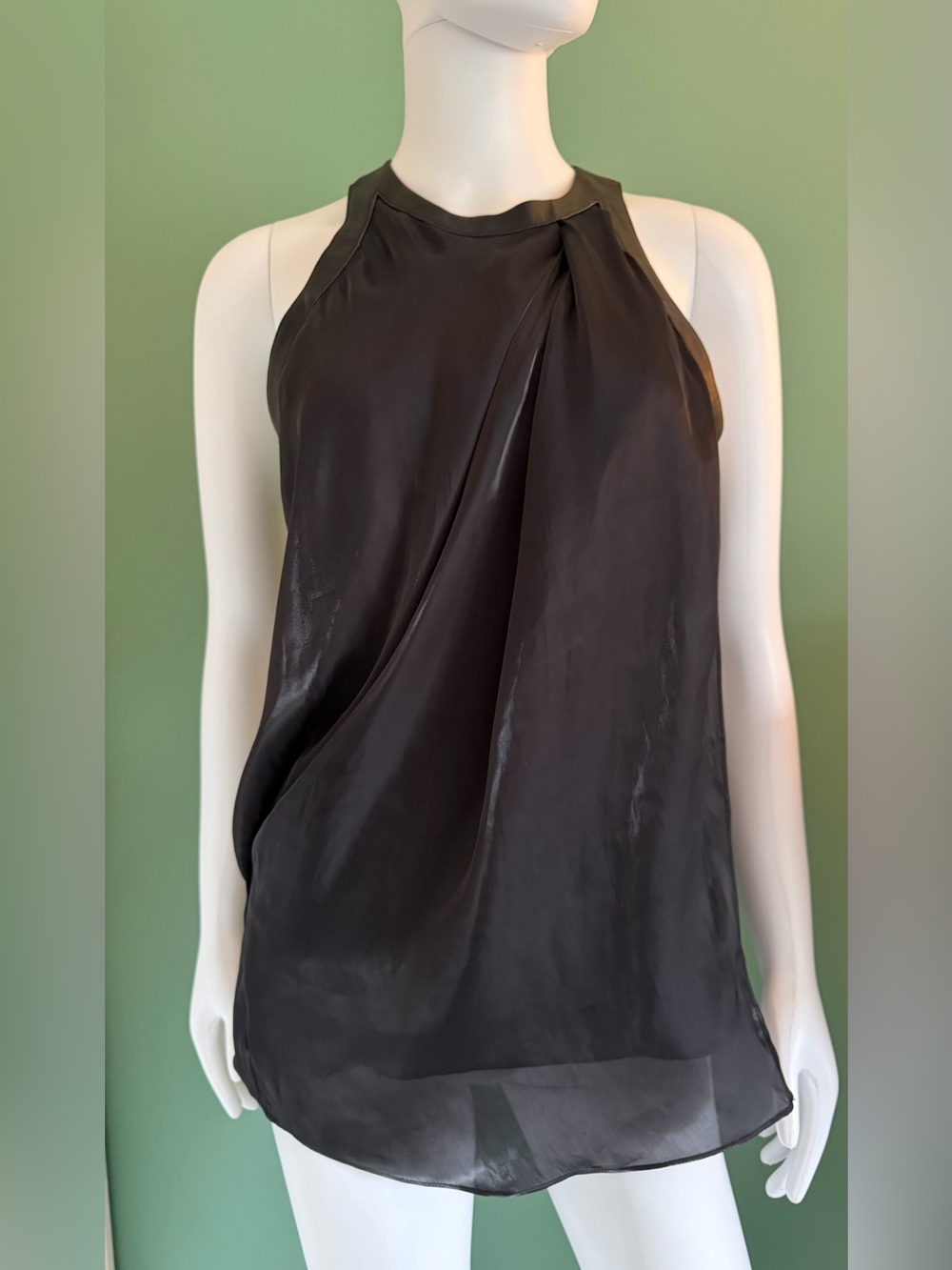 Helmut Lang Black Draped Leather Trimmed Halter Top